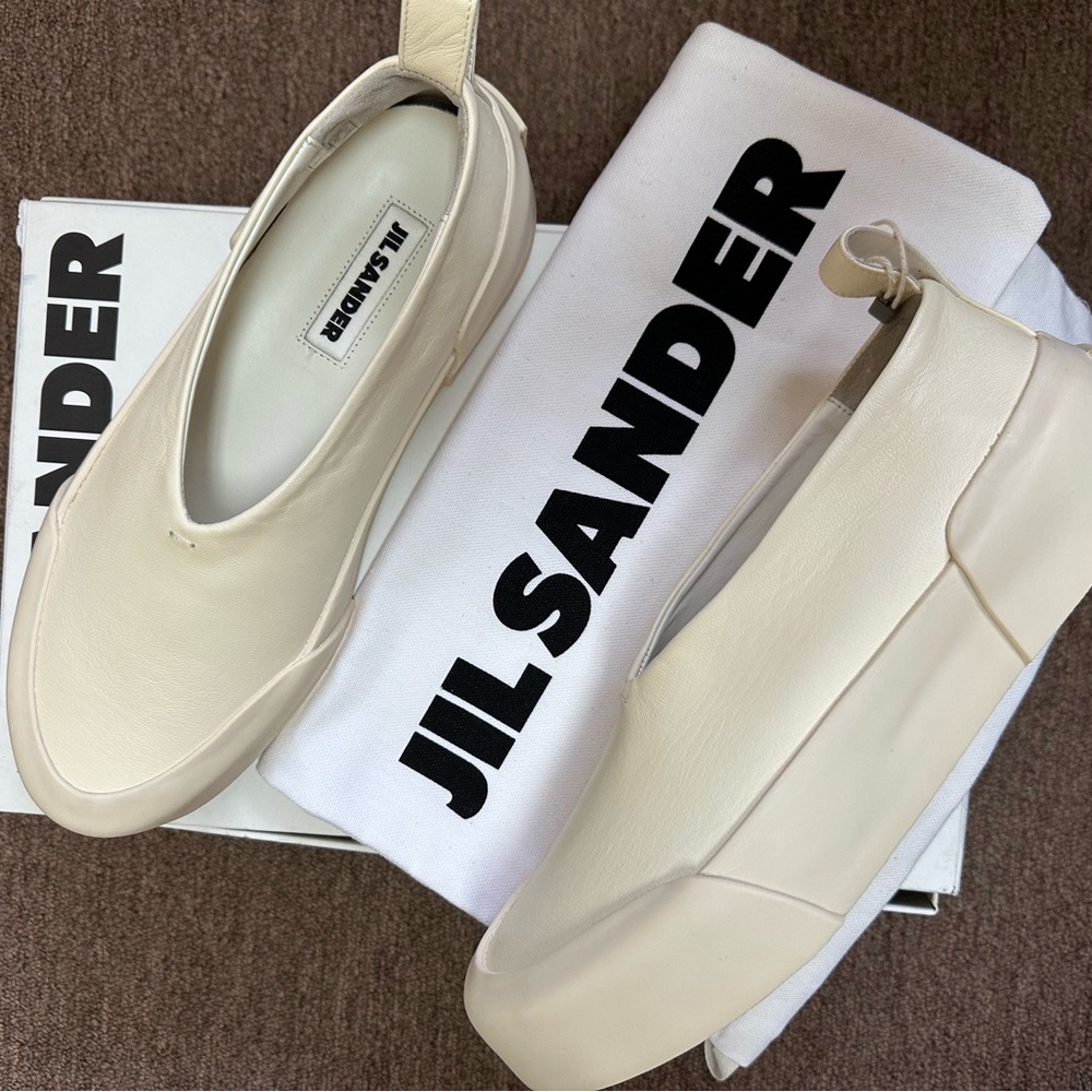 Jil Sander Off-White Leather Slip-Ons